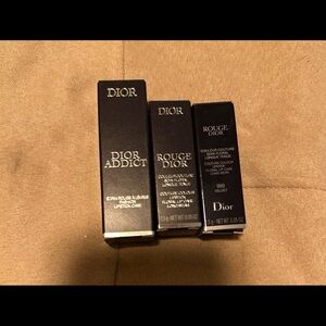 Dior Addict Brick Cannage Lipstick Case & 2 mini Rouge Dior Lipsticks 999 & 720!